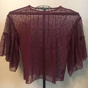 Express Maroon Polka Dot Sheer Top